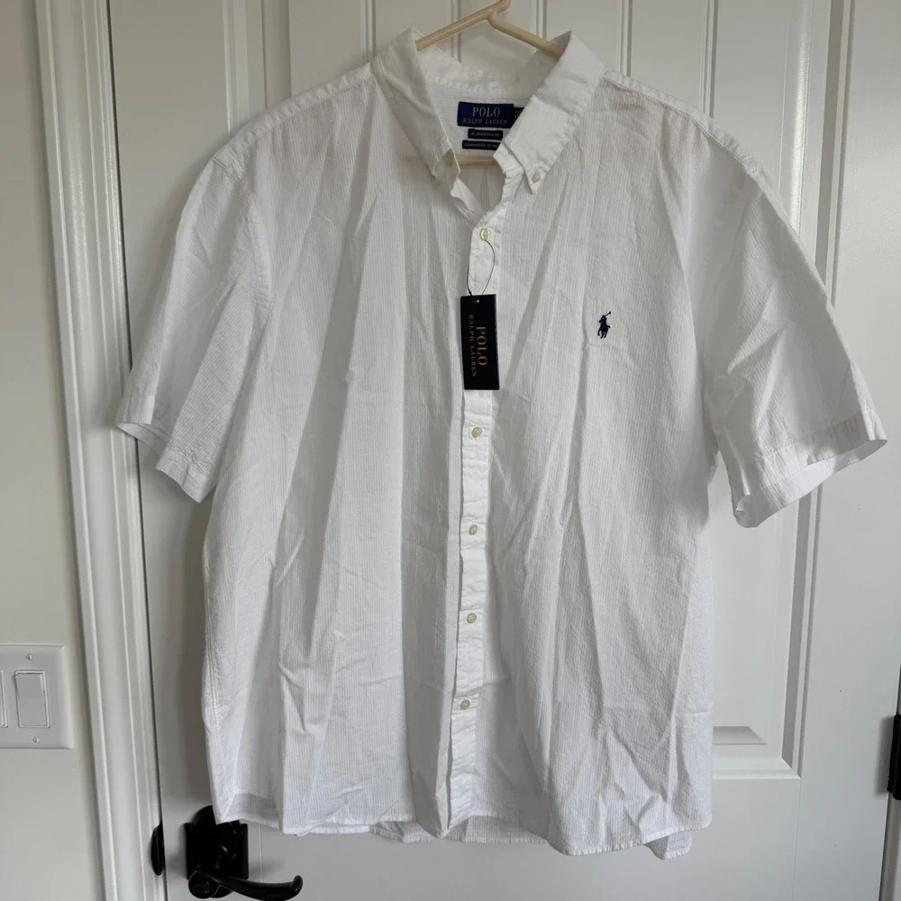 Polo Ralph Lauren RL Untucked Fit White Seersucker Short Sleeve Men XXL NWT
